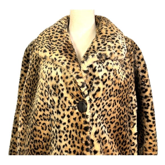 VTG Plush Faux Fur Cheetah Leopard Swing Coat Charles Klein Size Made In USA Med - Picture 2 of 13